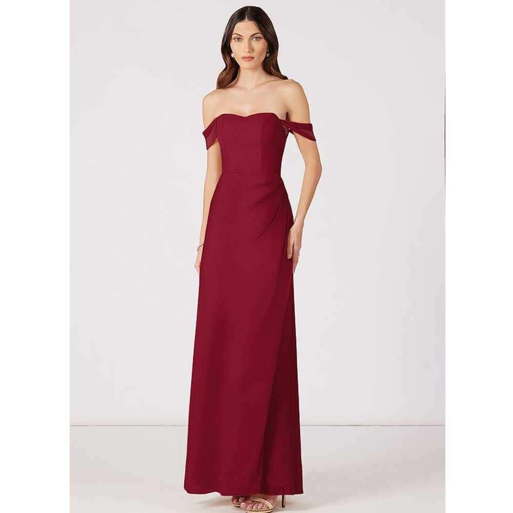 Azazie Burgundy Off-Shoulder Wedding Dress